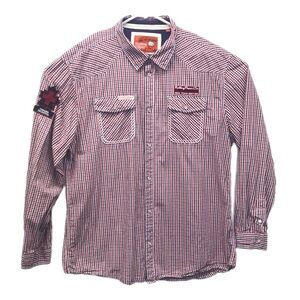 Rolling Paper Brand‎ Button Up Mens Shirt 3XL Long Sleeve Red Blue Plaid Cotton.